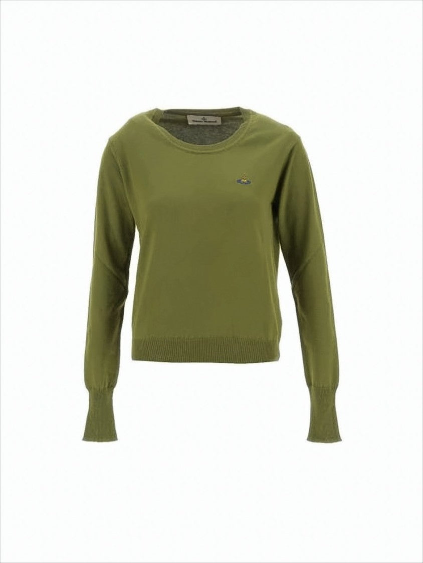 Cropped Knit Sweater with Embroidered Emblem