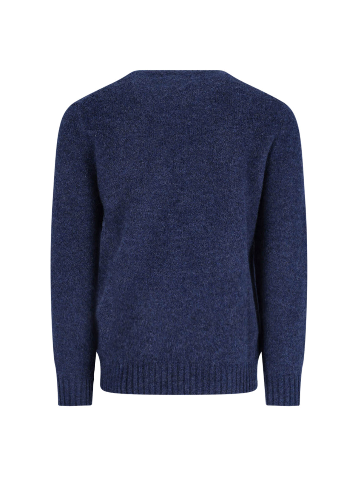 Crewneck Blue Wool-Blend Sweater with Jacquard Logo