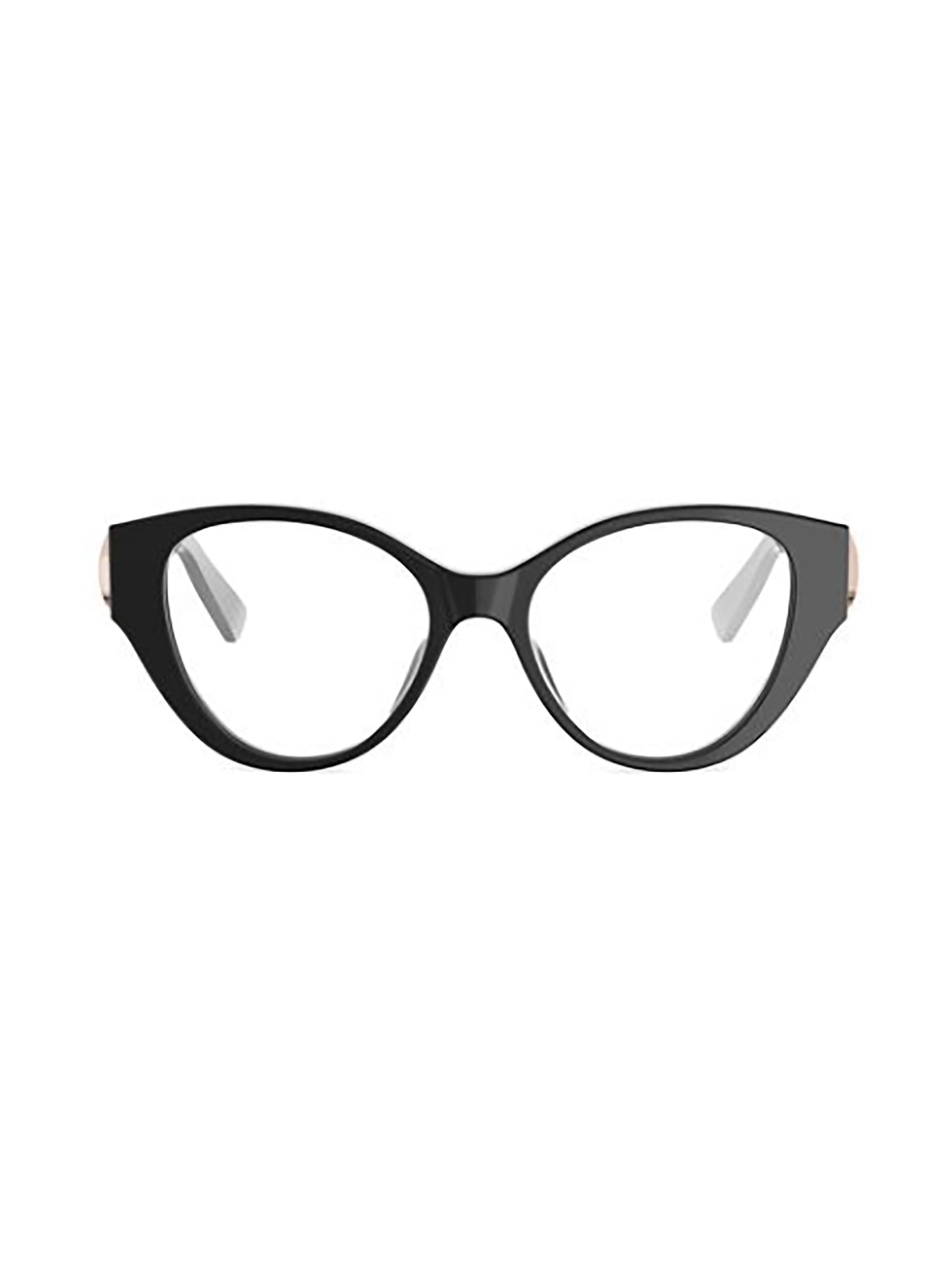 Cat-Eye Optical Frames with Glossy Black Finish and Metallic Accents