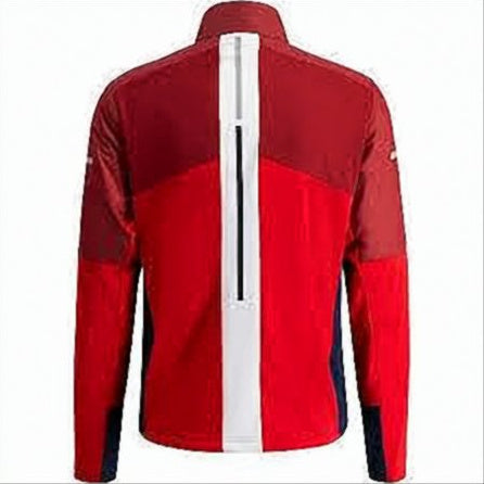 Quilted Two-Tone Red Jacket with Reflective Accents