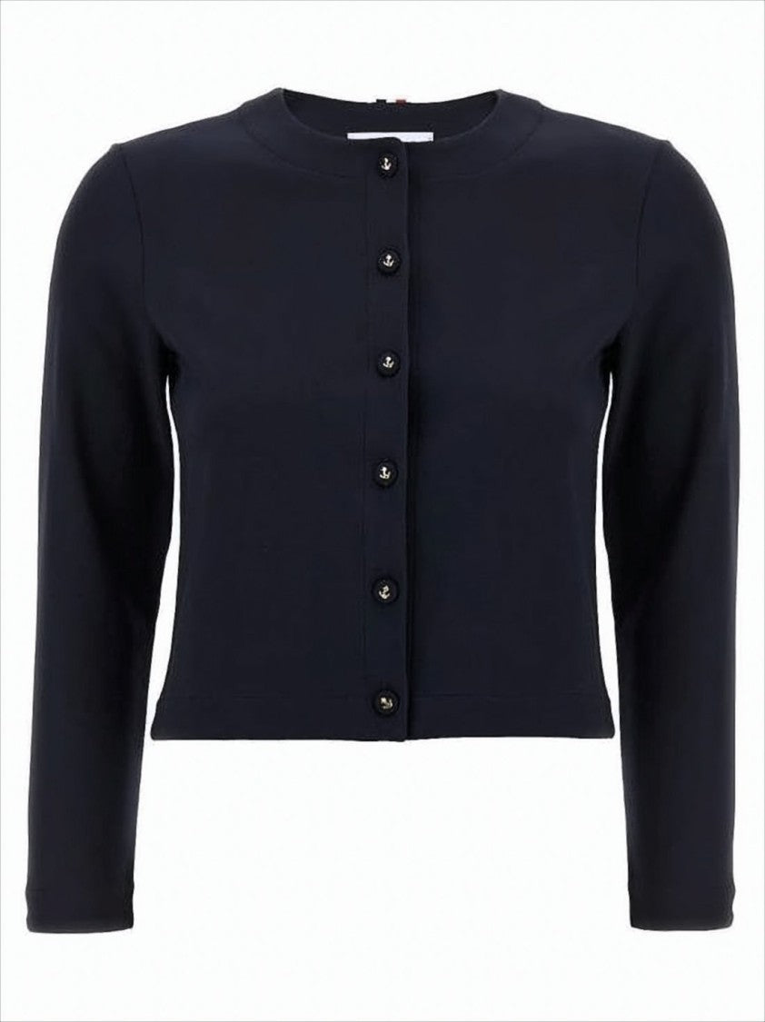 Cropped Black Cardigan with Button Anchor Motifs