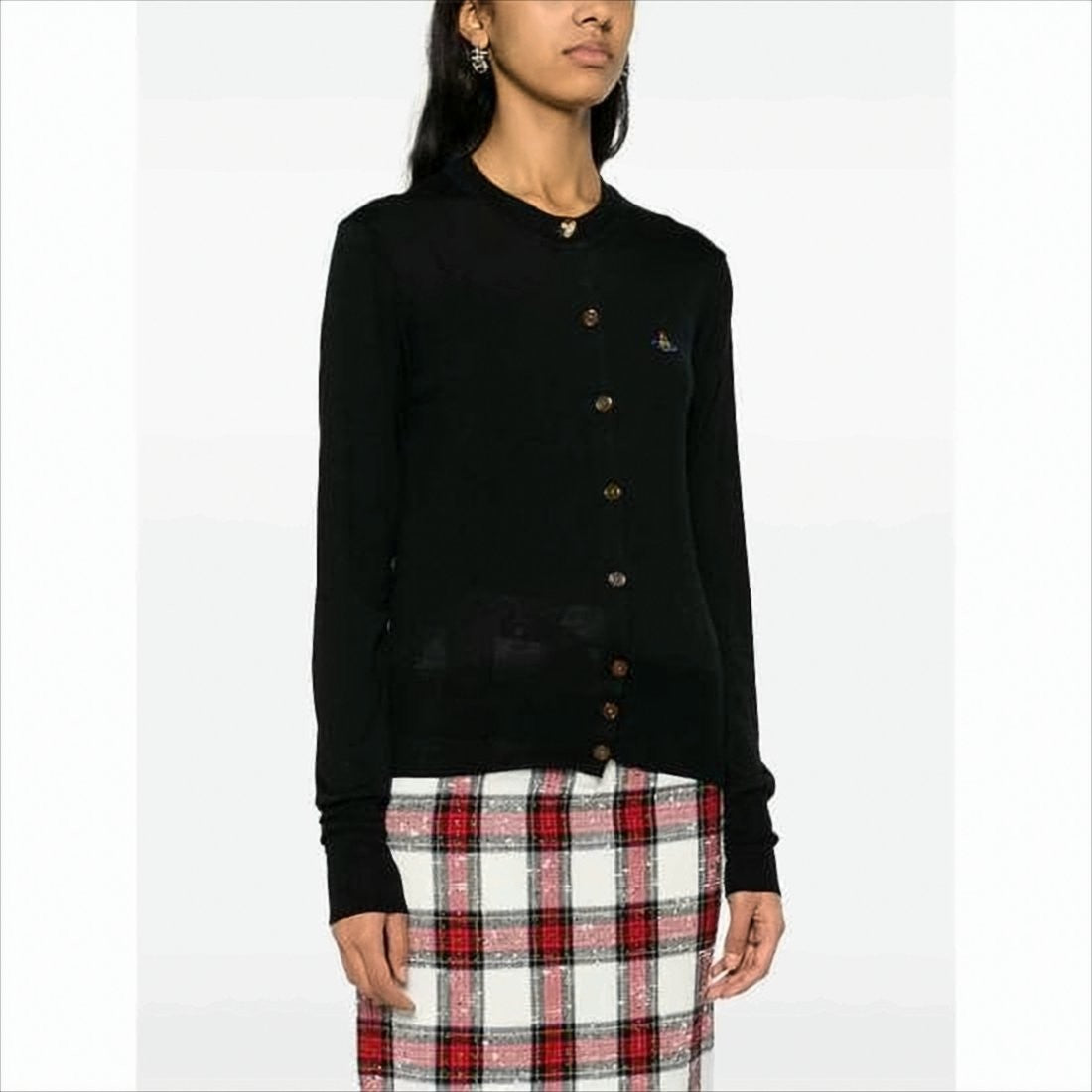 Fitted Black Cardigan with Silk-Wool Blend