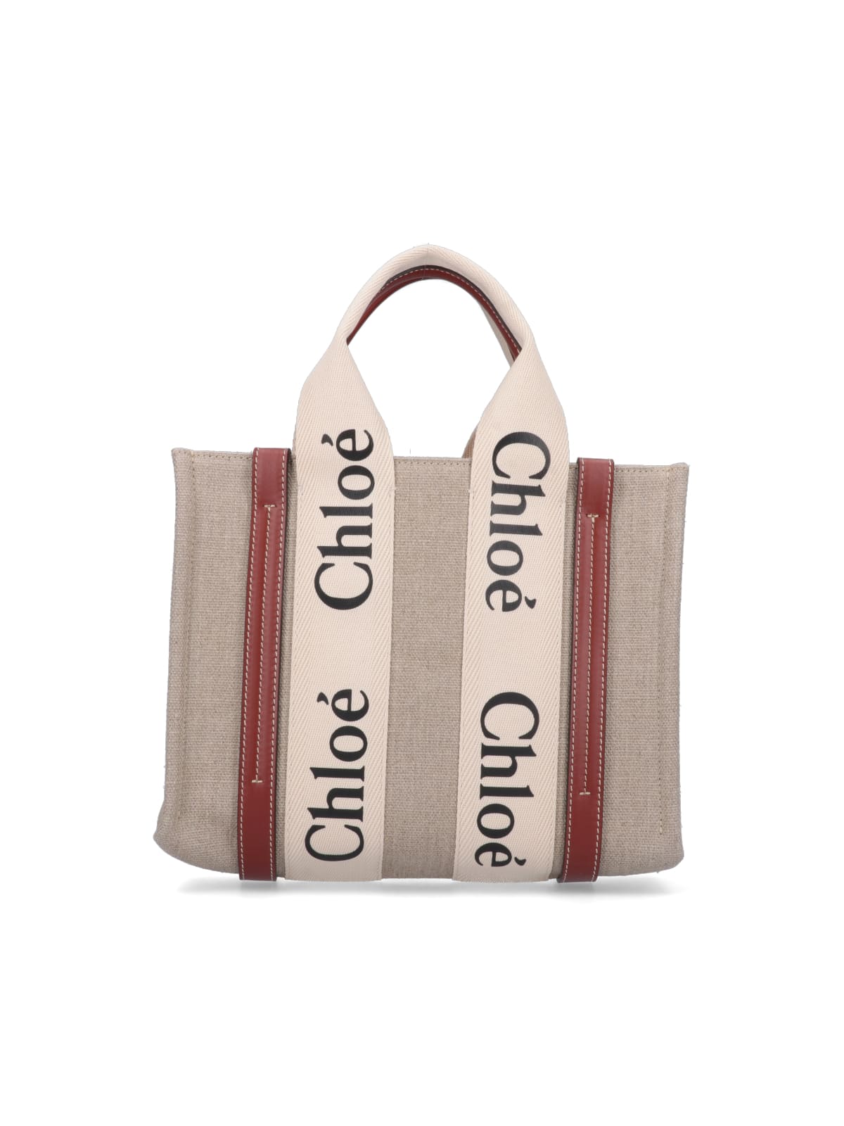"Woody" Small Tote Bag, In Beige Linen