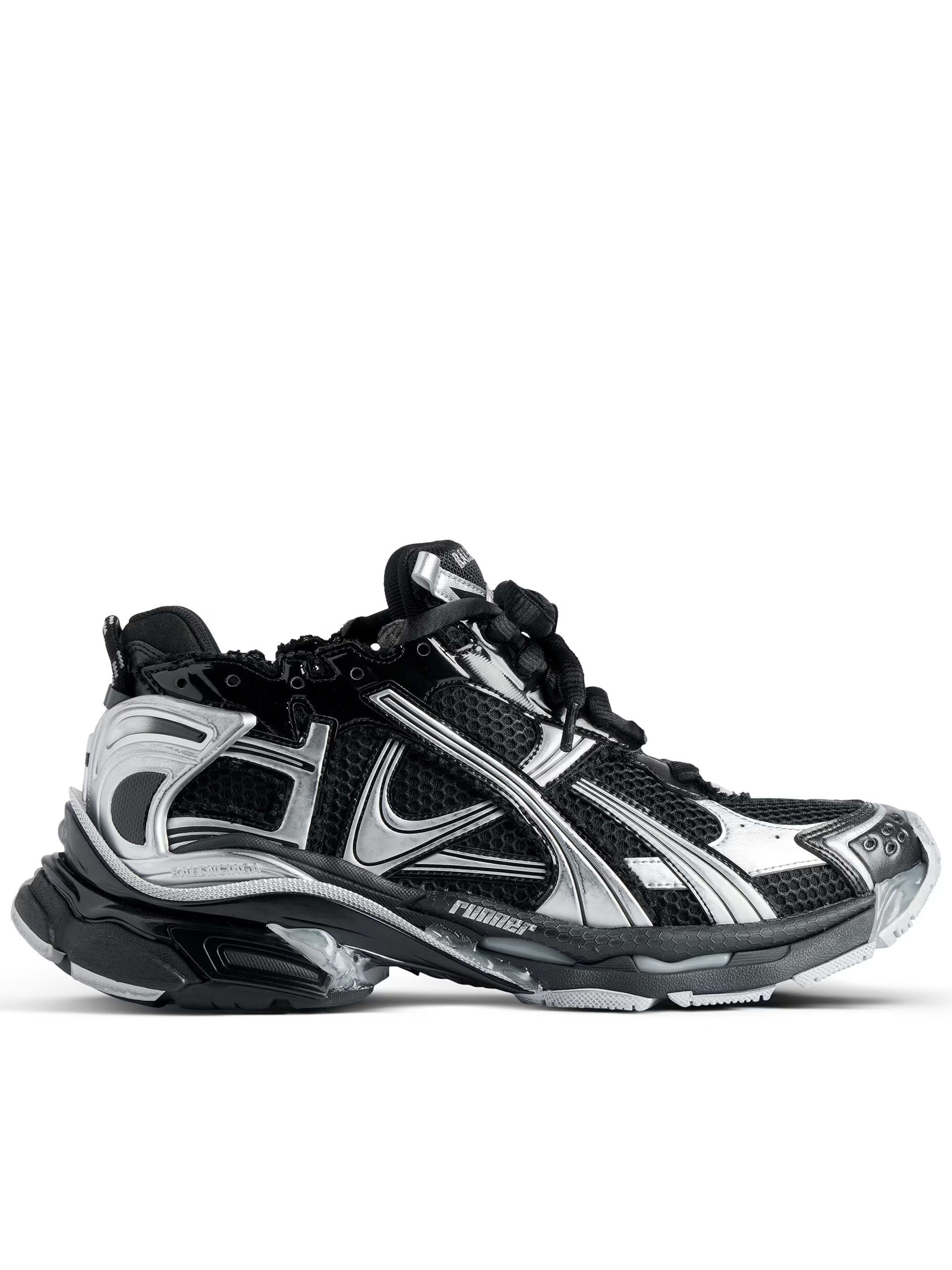 Black/Silver Runner Mesh Chunky Sneakers