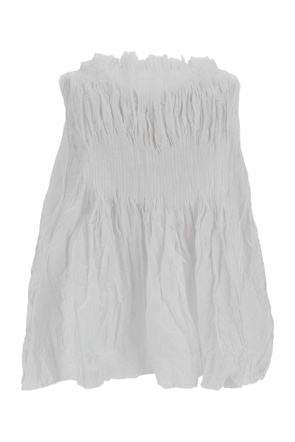 White Ruched Crinkled Cotton Top