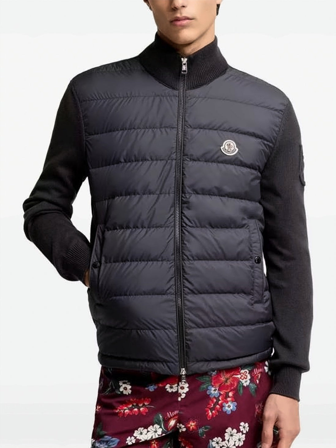 Quilted Padded Jacket With Knitted Sleeves