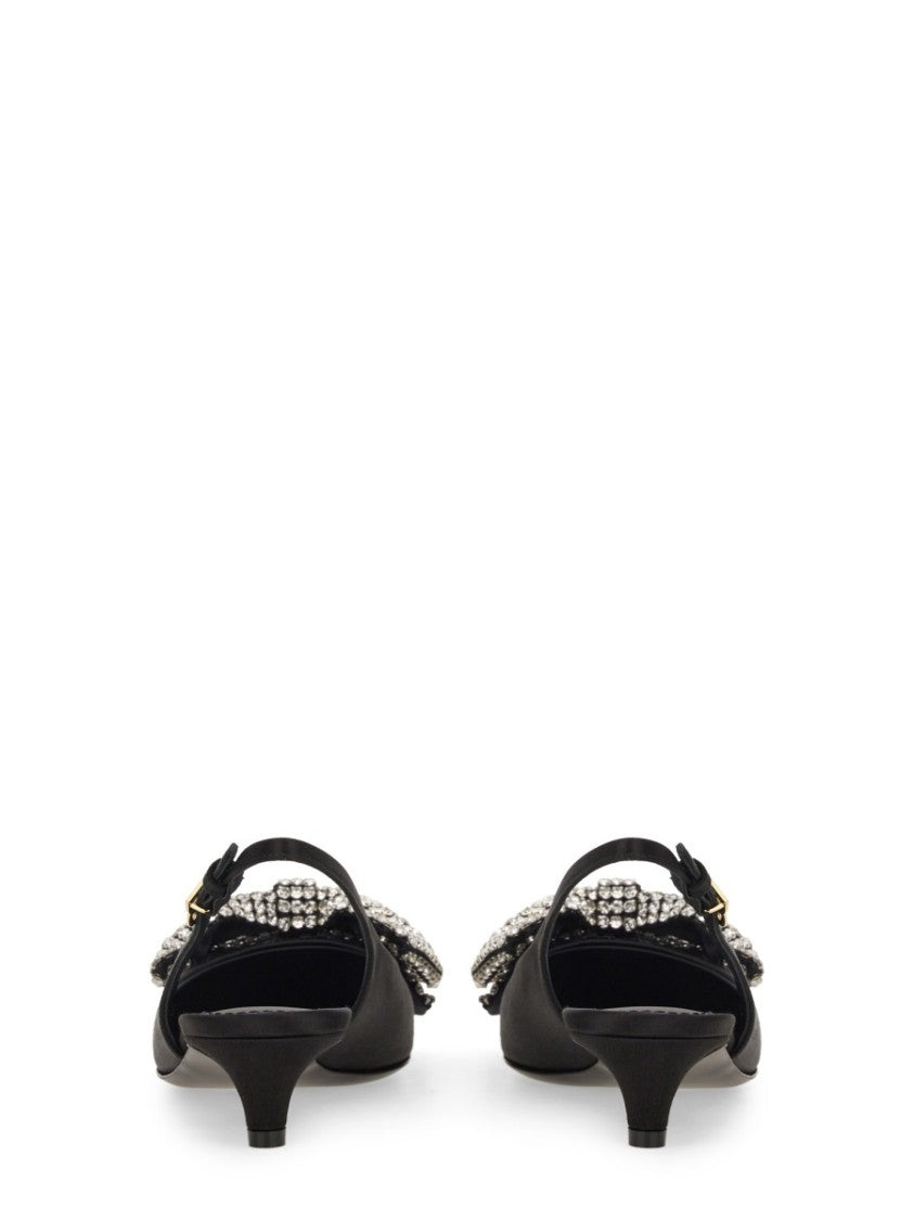 Satin Sling-Back With Rhinestone Embroidery