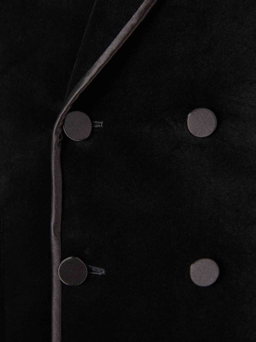 Double-Breasted Black Jacket With Satin Piping And Covered Buttons