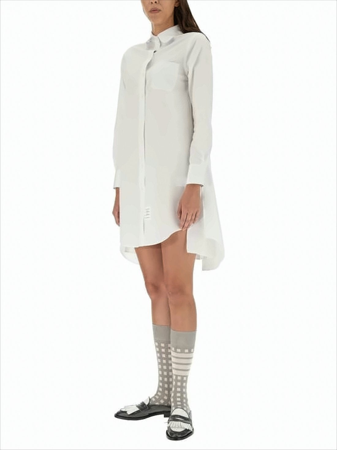 Classic Button-Down Midi Dress with Curved Hem
