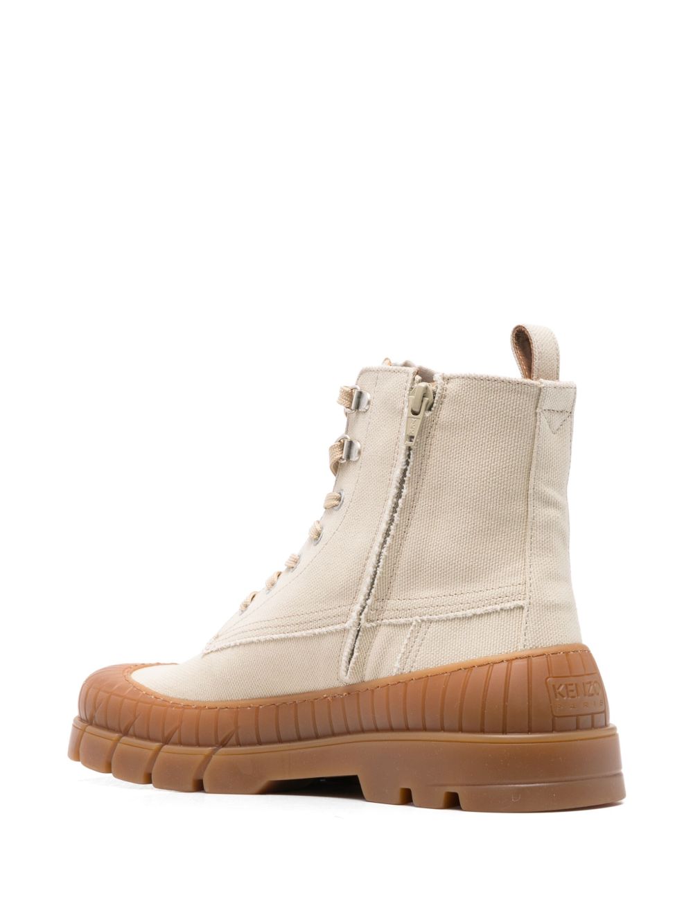 Front Lace-Up and Side Zip Light Beige Boots