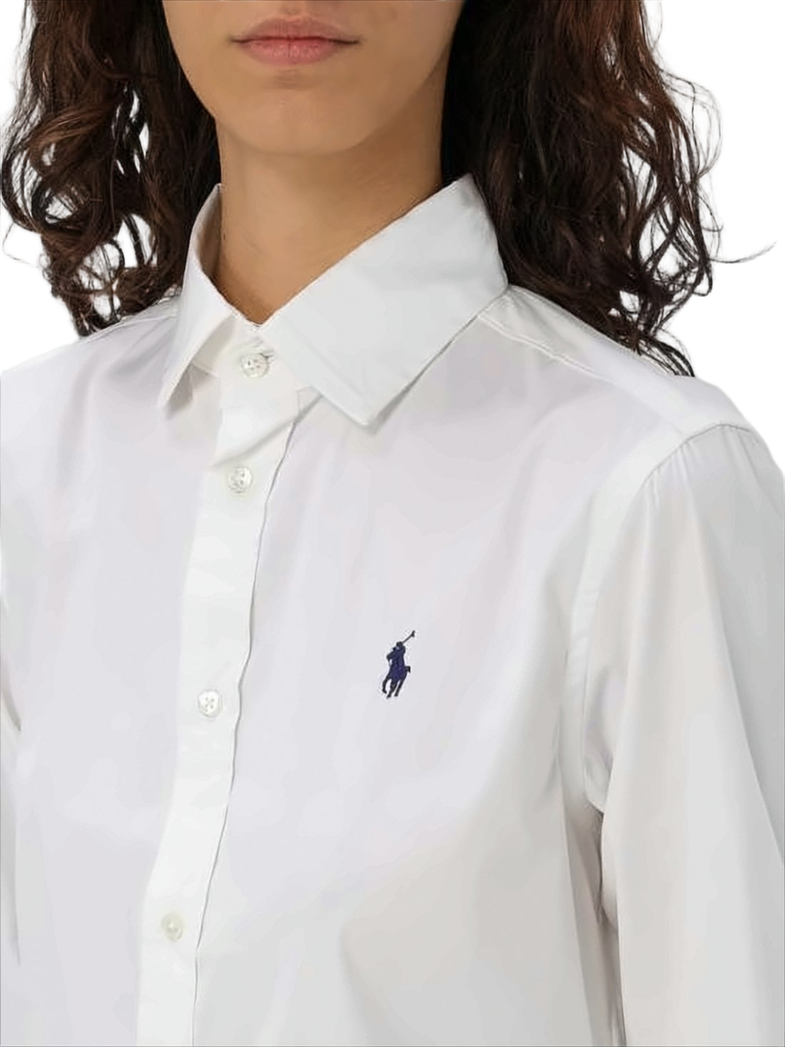 Long-Sleeve White Cotton Shirt with Pointed Collar