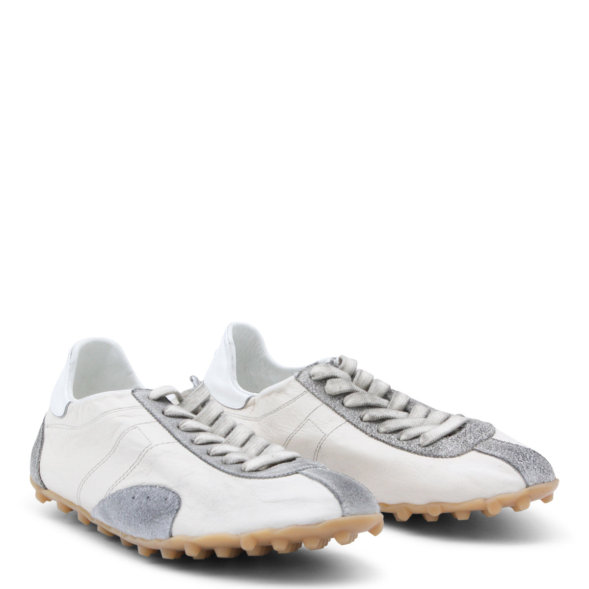 Low-Top White Leather Sneakers With Central Stripe Detail