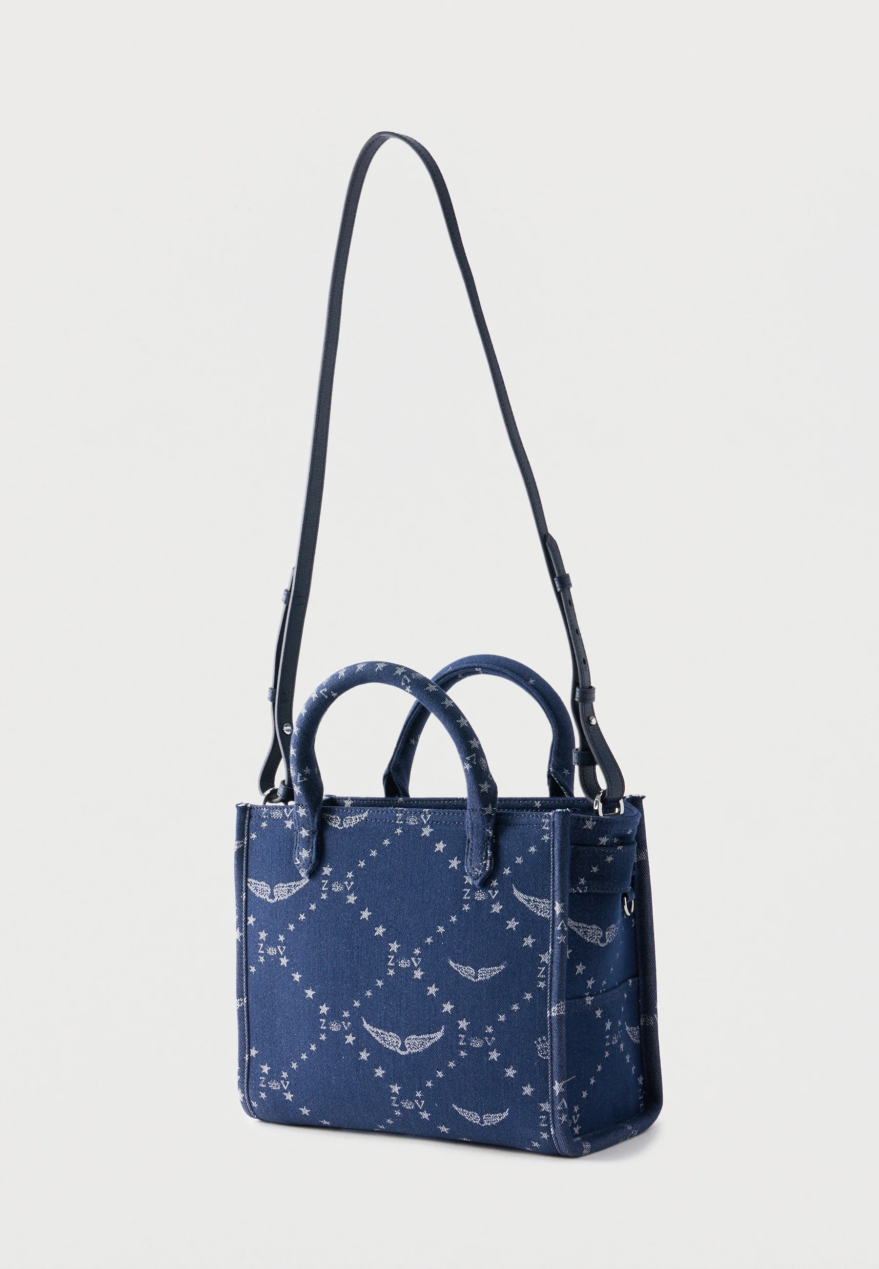 Structured Rectangular Handbag with Star and Wing Pattern