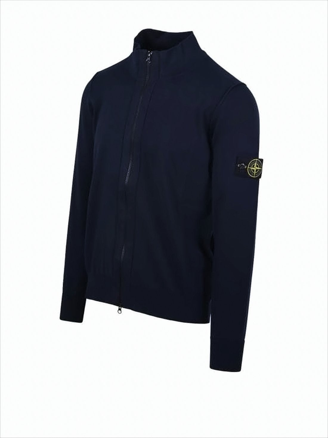 Zip-Up Knit Jacket With High Collar