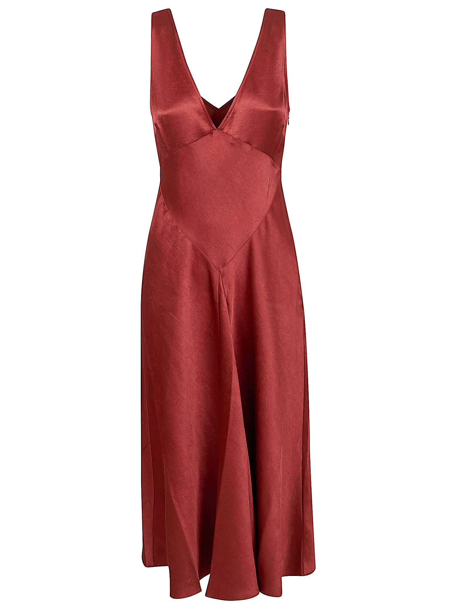 Red Midi Dress with Deep V-Neckline