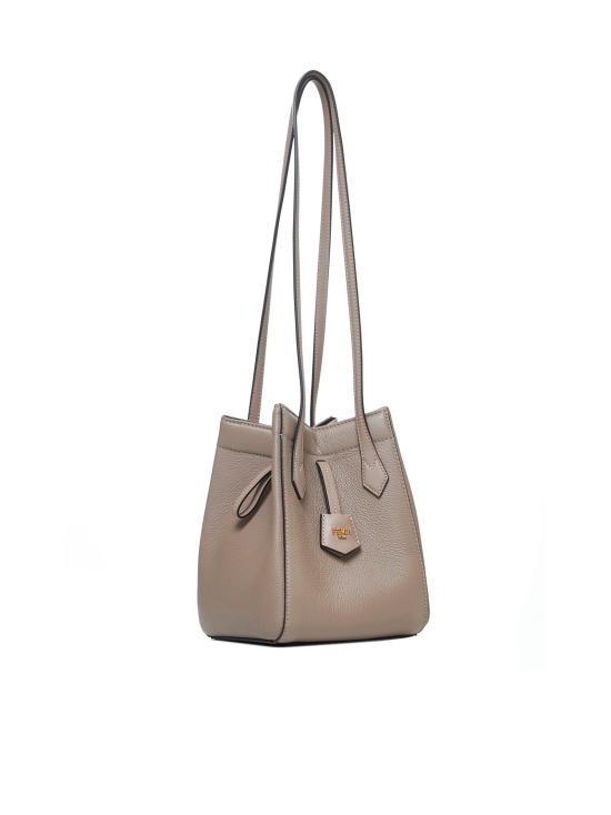 Structured Taupe Calf Leather Shoulder Bag With Gold-Tone Hardware