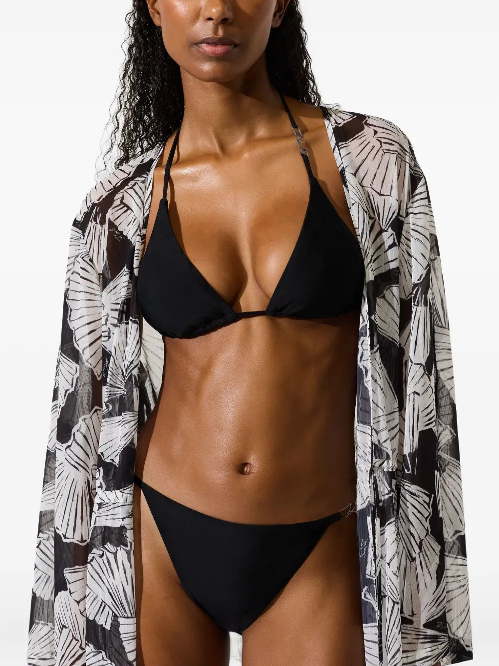 Mid-Calf Sheer Kaftan with Abstract Print