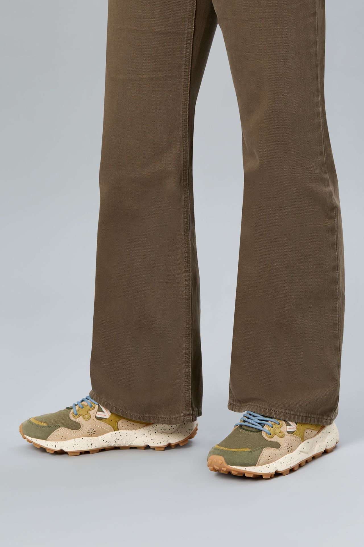 Multi-layered Olive Green Sneakers with Suede Overlays