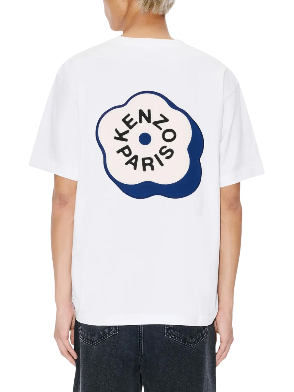 White Graphic Short-Sleeve T-Shirt with Abstract Floral Design