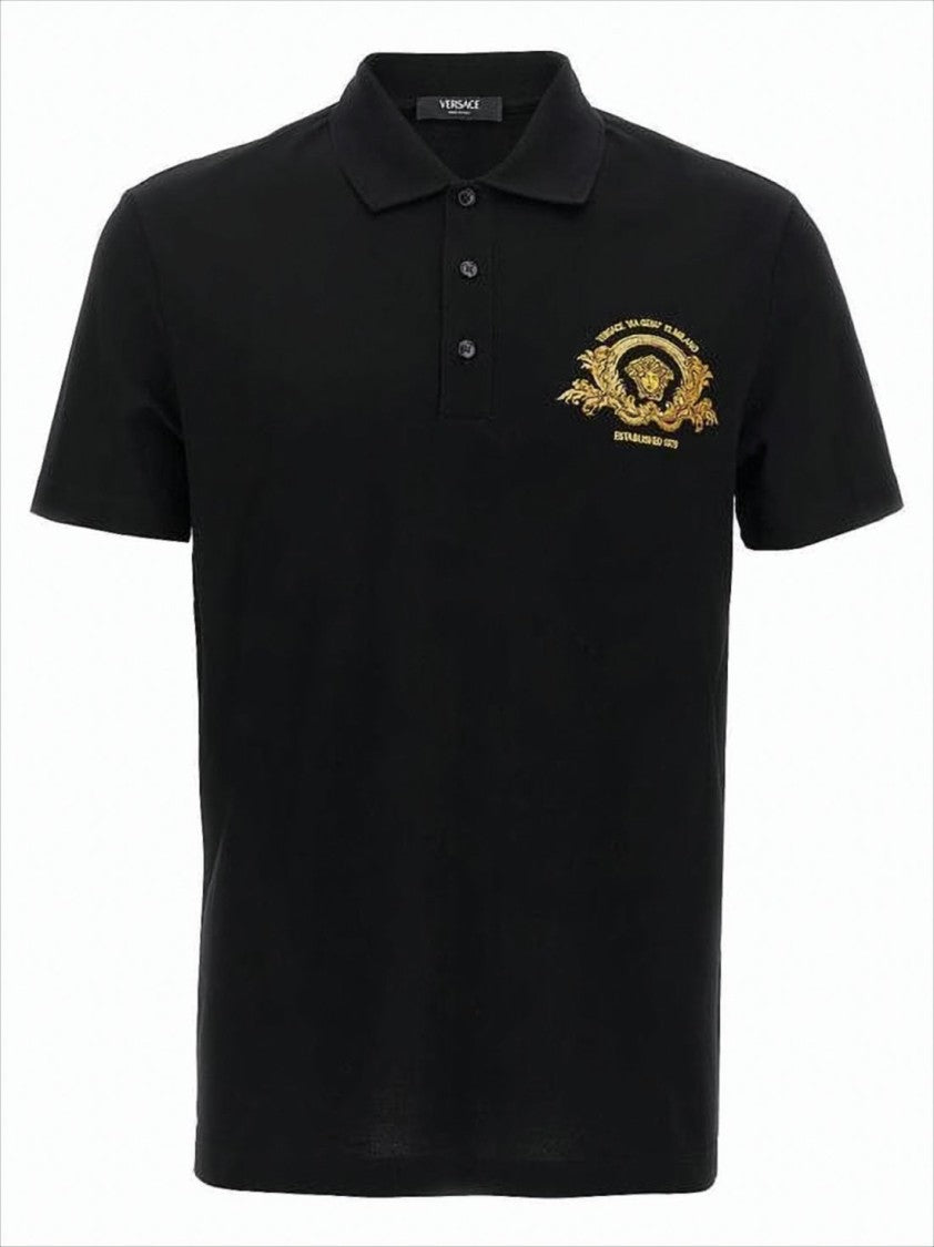 Short-Sleeve Polo Shirt with Gold Embroidered Emblem