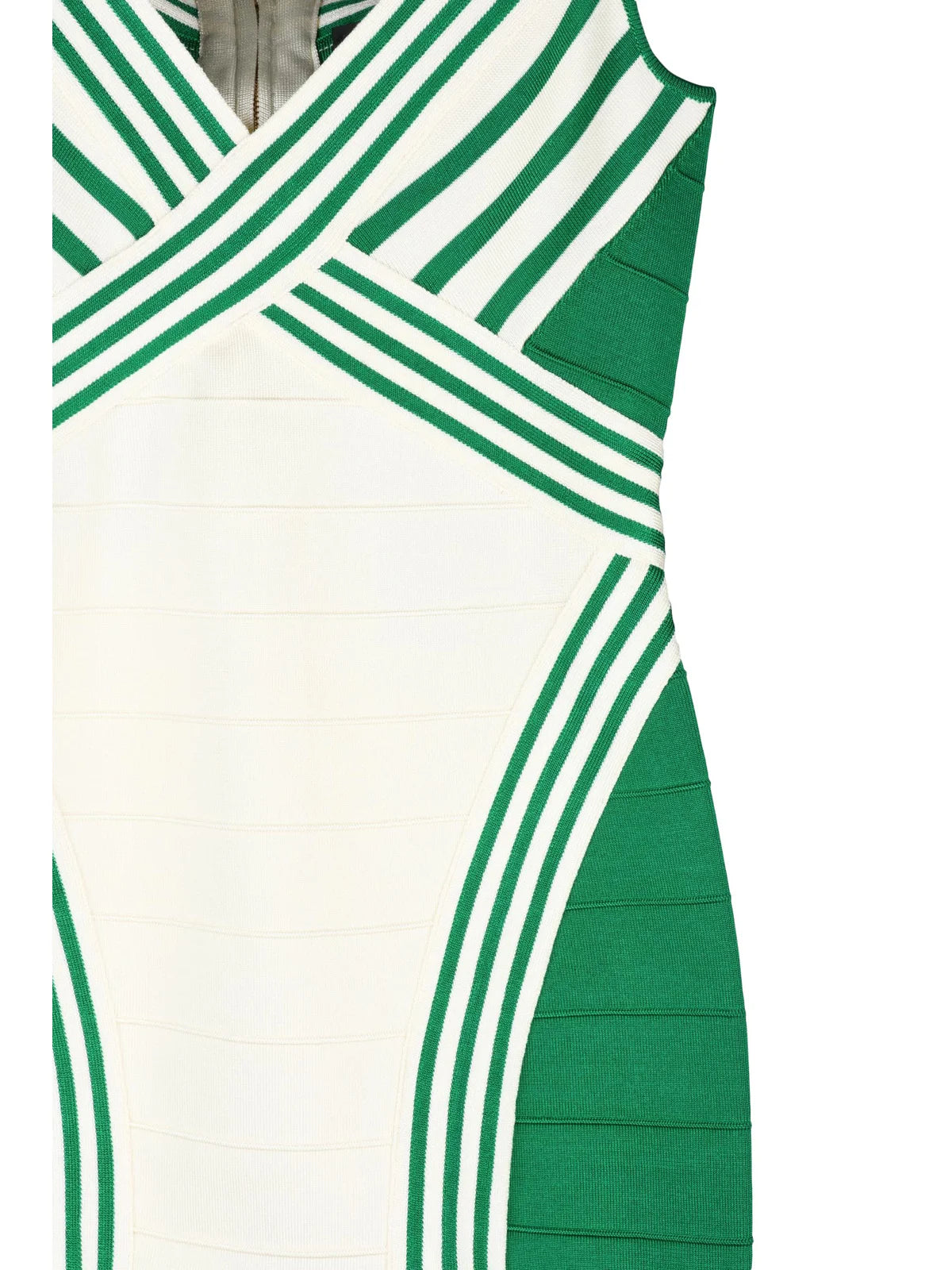 White/Green Viscose Polyamide Women Knit Midi Dress