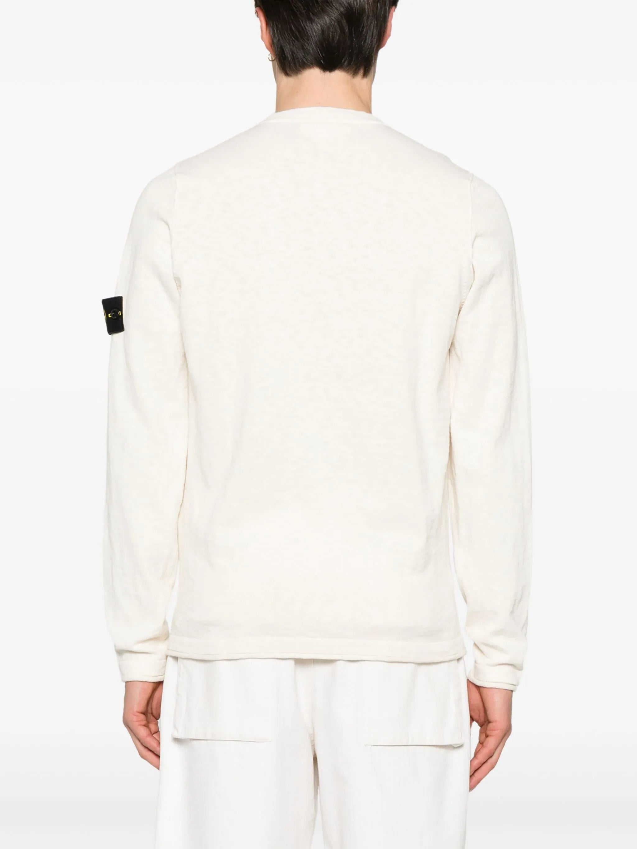 White Minimalist Long-Sleeve Pullover Sweater