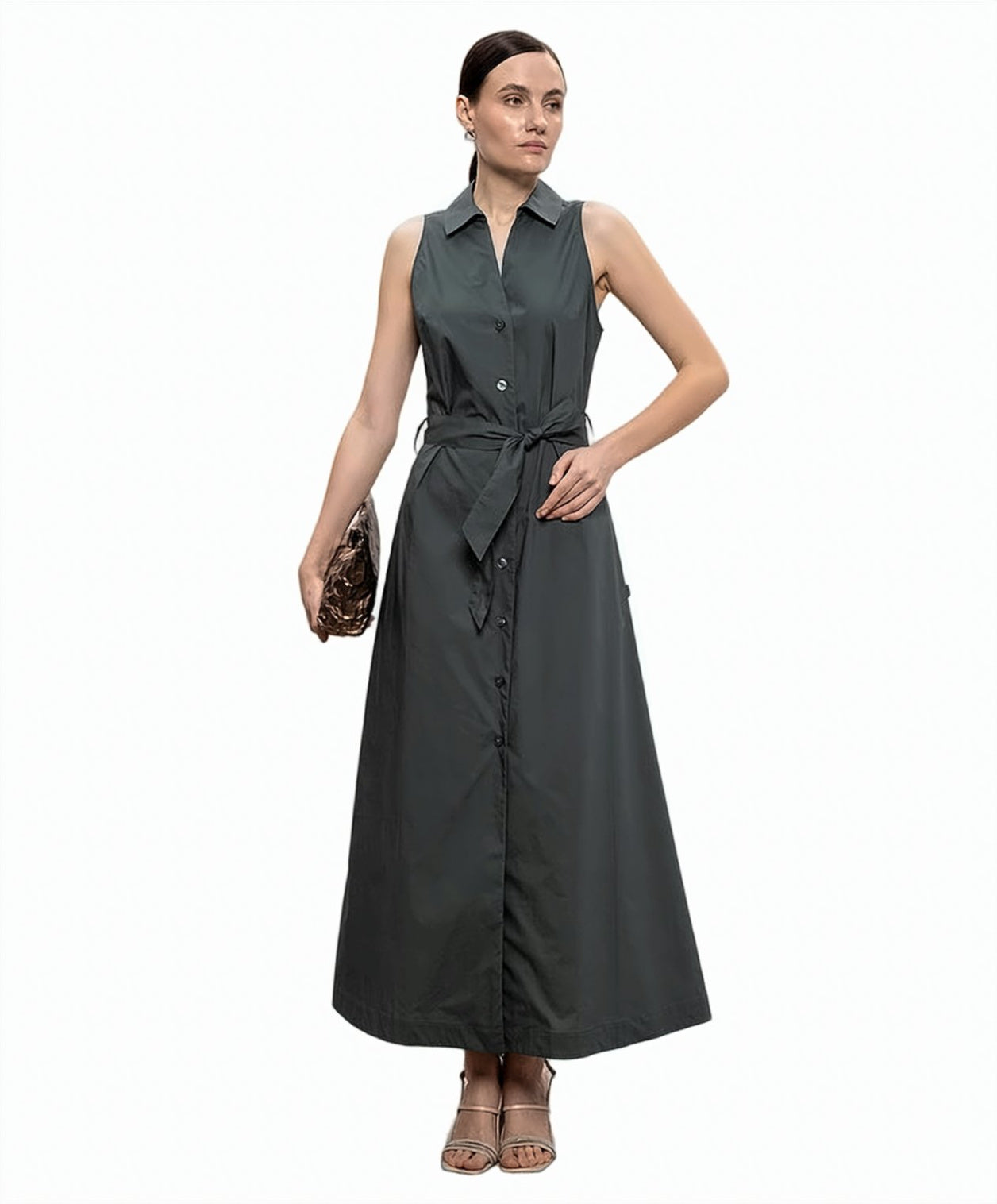 Midi Shirt Collar Belted Dress