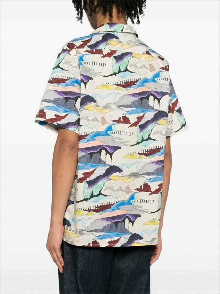Short-Sleeve Camp Collar Shirt With Abstract Pattern