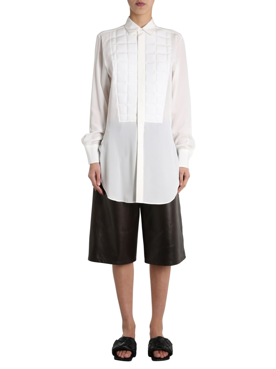 Structured Quilted Silk Shirt with Button Closure