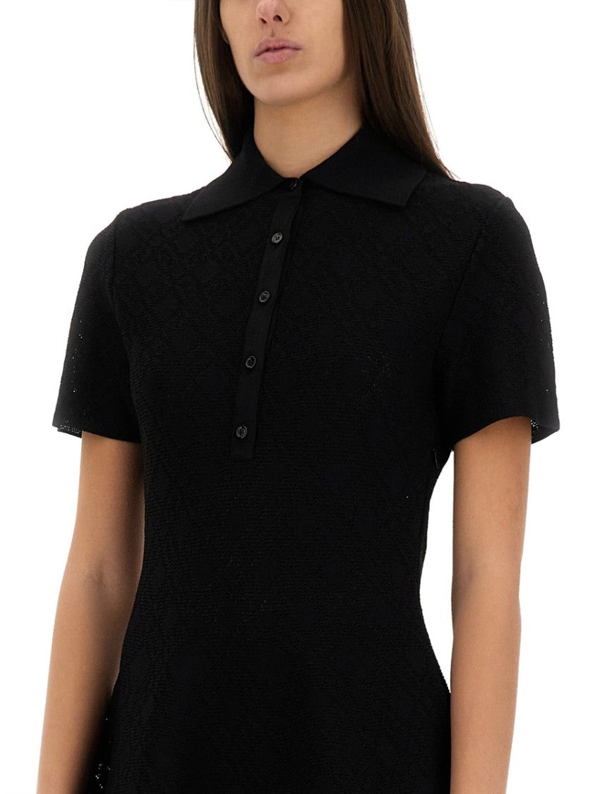 Textured Jacquard Polo Style Dress