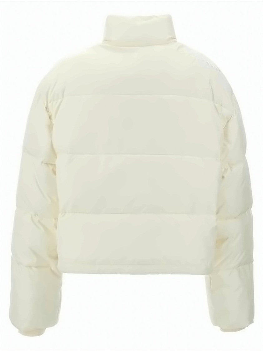Cropped Puffer Jacket With High Stand Collar And Snap Button Closure