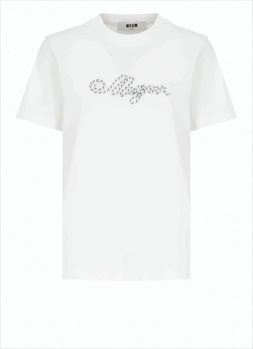 Relaxed-Fit White Cotton T-Shirt with Embroidered Logo