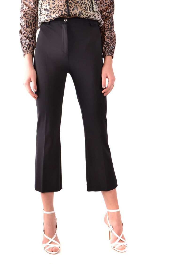 Cropped Black Trousers With Slight Flare Hem