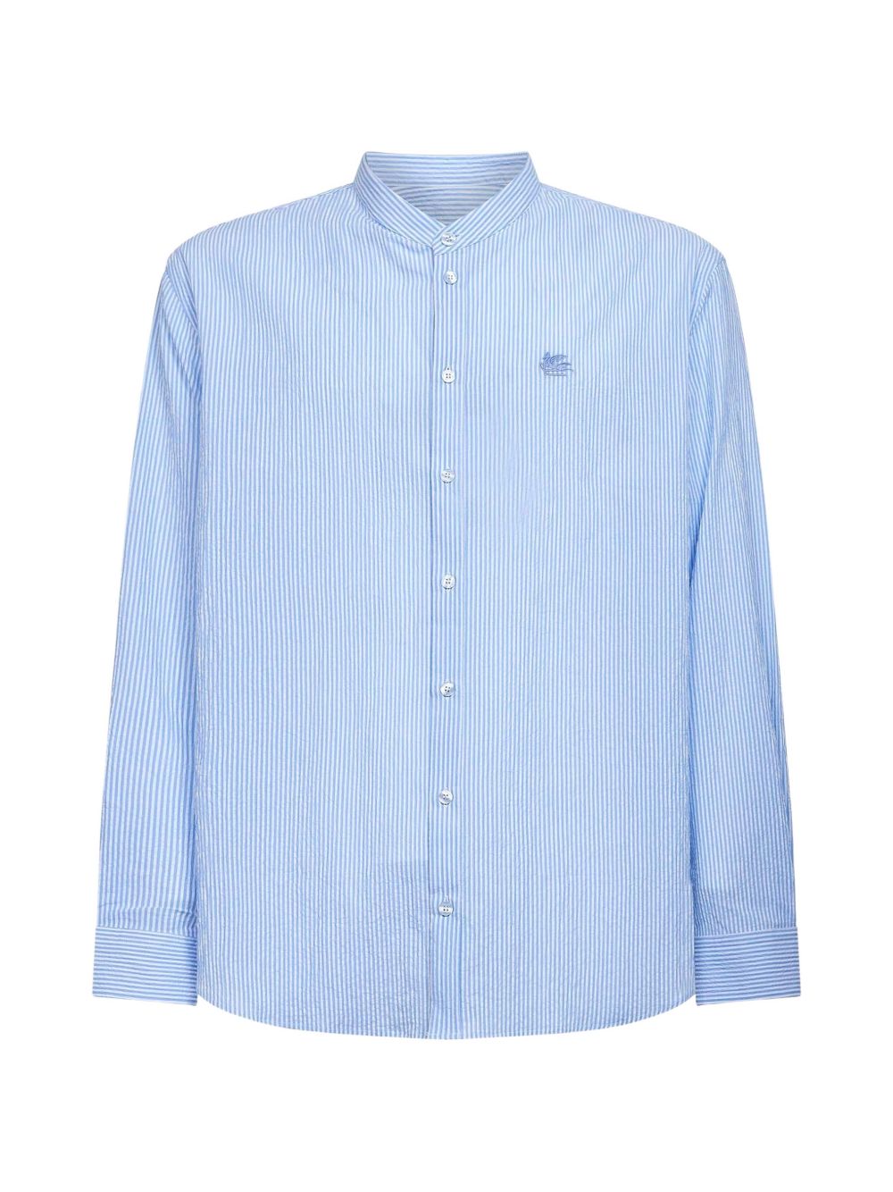 Mandarin Collar Clear Blue Striped Shirt