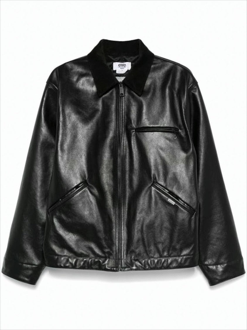 Structured Black Leather Jacket With Zippered Pockets