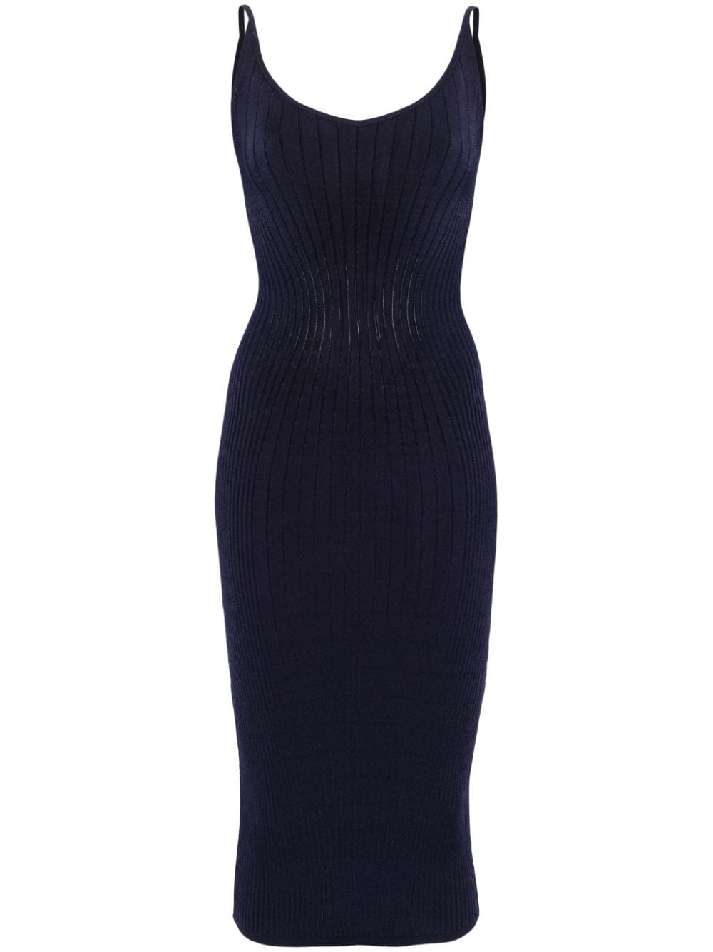 Midnight Blue Ribbed Knit Midi Dress