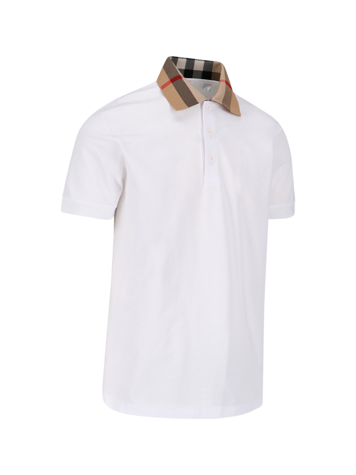 Check Collar Polo Shirt, In White Cotton