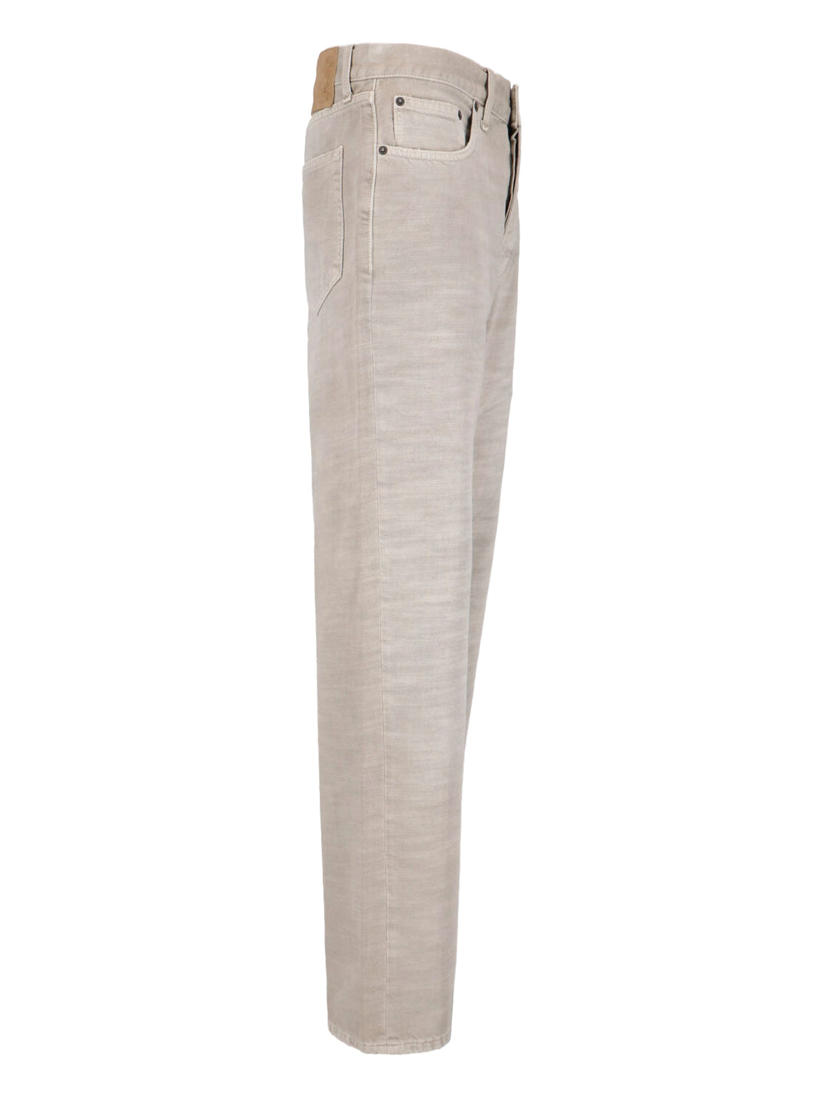 Beige Wide-Leg Cotton Denim Straight Jeans