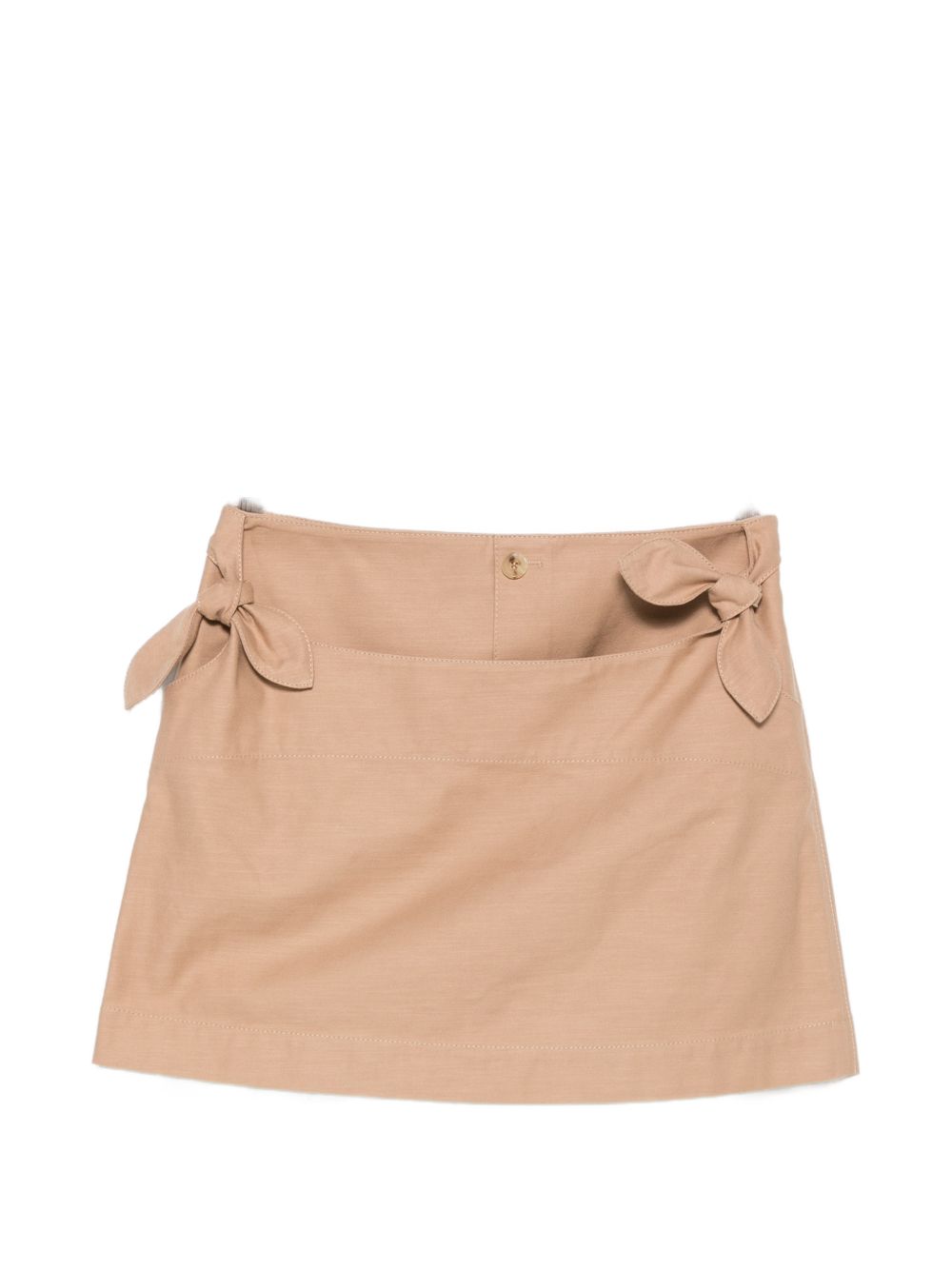 Beige Cotton Twill Bow Detail Skirt