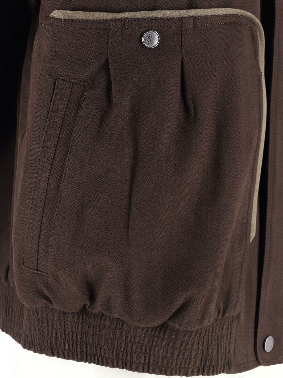 Brown Boxy Piped High-Collar Jacket
