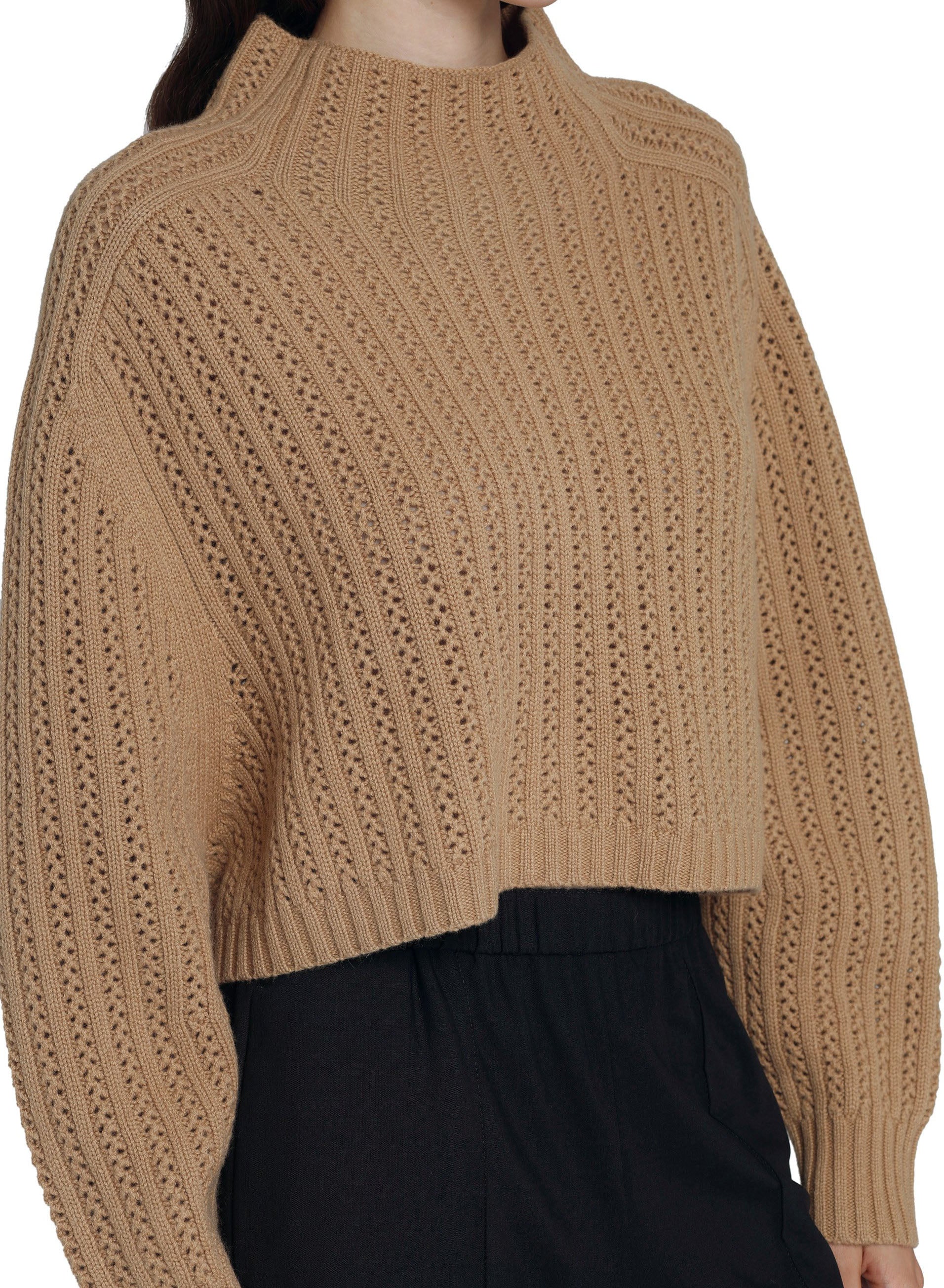 Textured Cable Knit Sweater with High Neckline