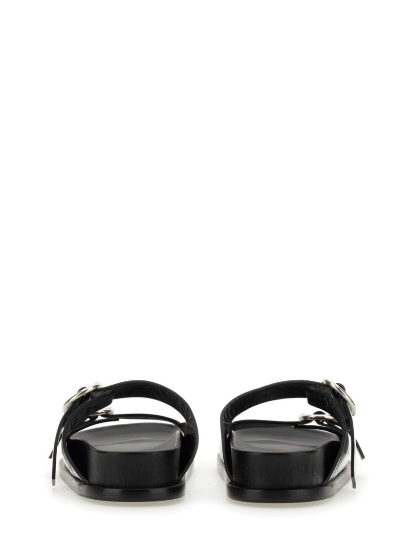 Black Leather Sandals With Buckle Detail