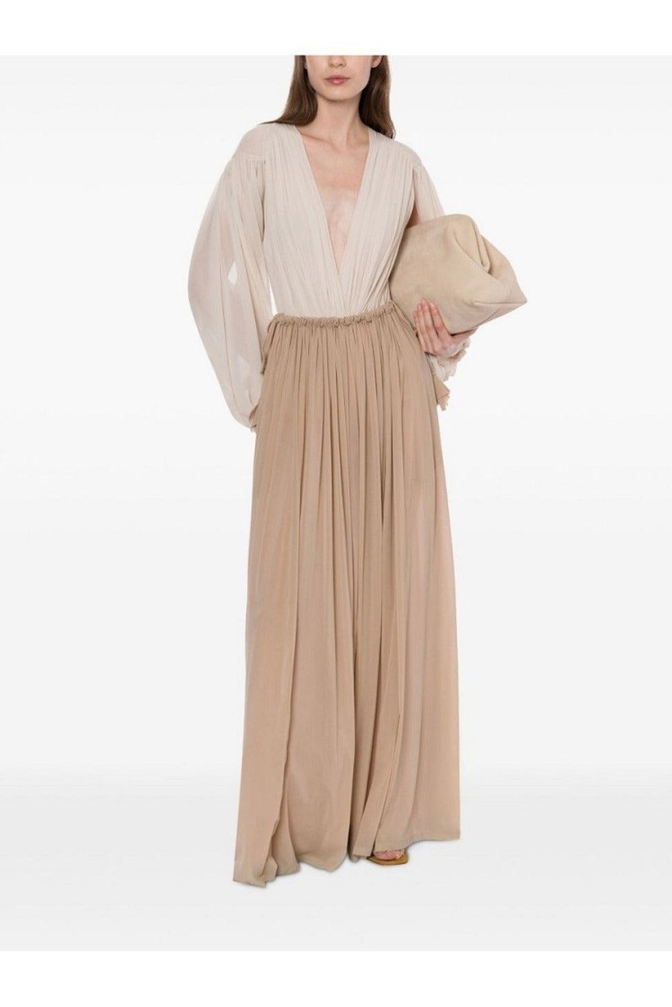 Beige Maxi Skirt With Gathered Waist