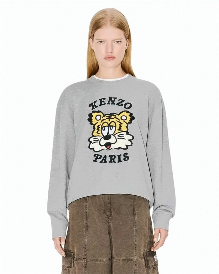 Heather Grey Long-Sleeve Sweatshirt with Tiger Graphic