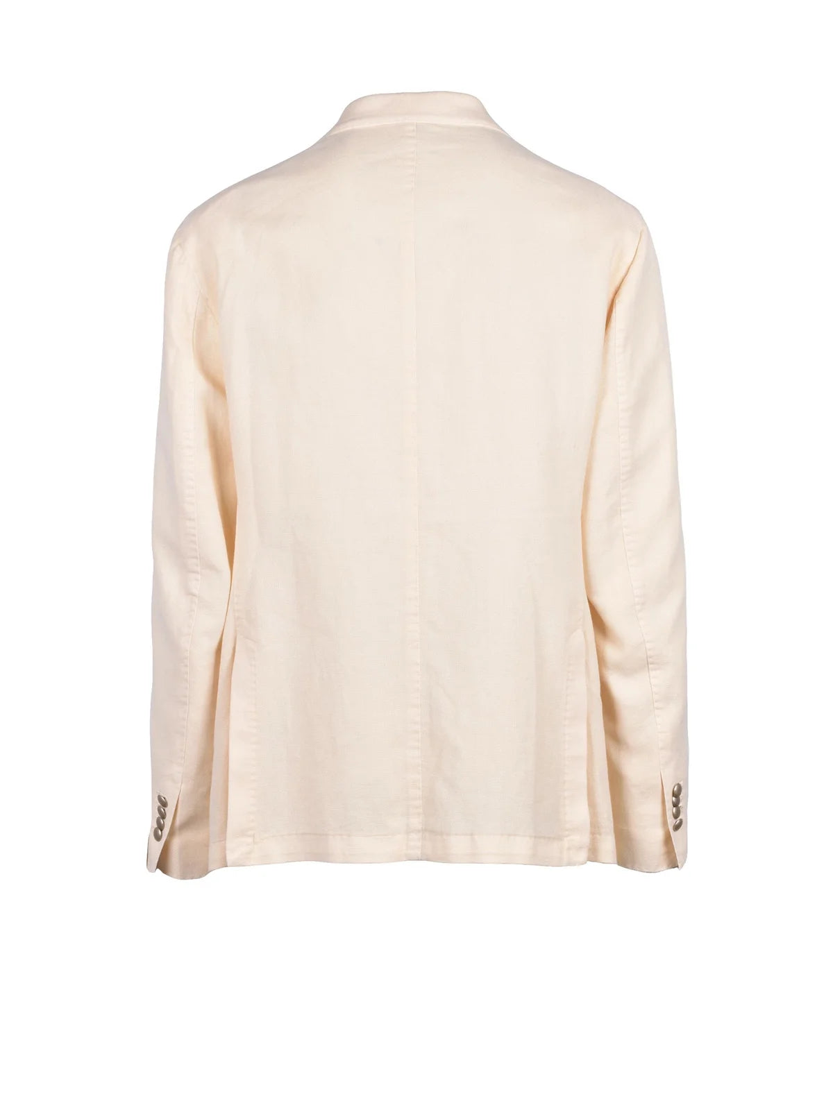 Cream Cotton Ramie Double-Breasted Jacket