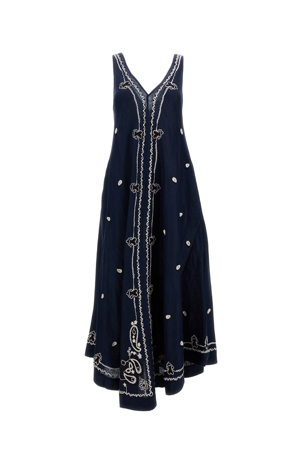 Intricately Embroidered A-Line Linen Dress