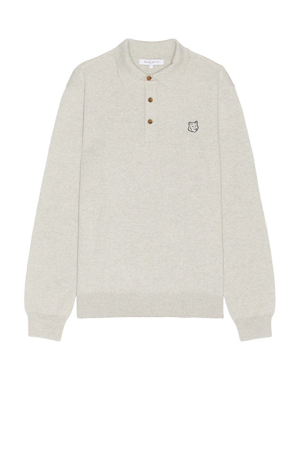 Long-Sleeve Wool Top With Henley Neckline And Embroidered Detail