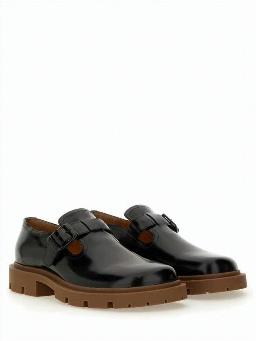 Polished Black Calf Leather Loafers With Buckle Strap