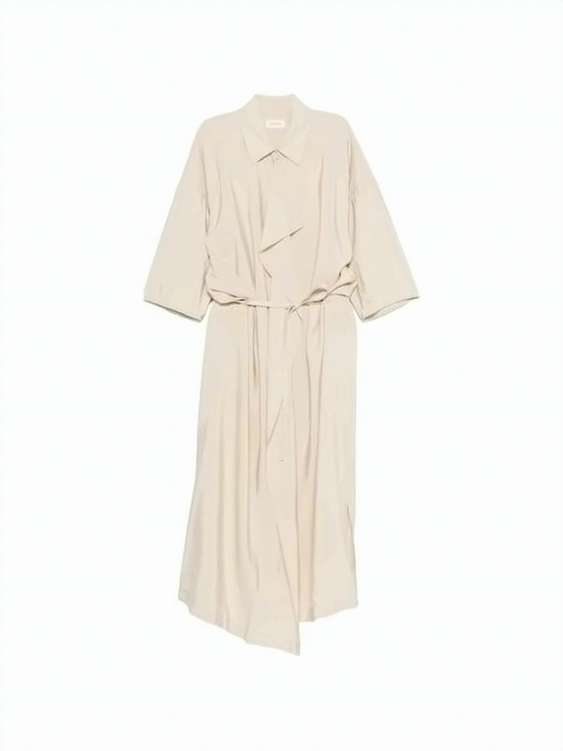 Asymmetrical Silk Blend Midi Dress With Puffed Sleeves