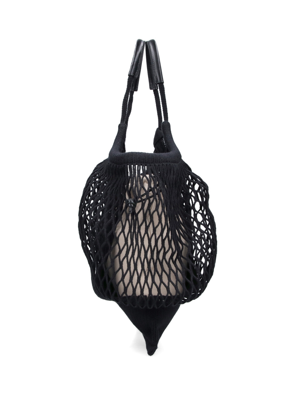 Black Open Mesh Leather Accent Tote